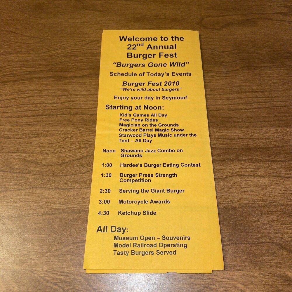 Souvenir Brochure Seymour WI 2010 Burger Fest